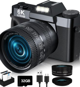 2024 Upgrade VJIANGER Digital Camera for Photography Vlogging Camera for YouTube with WiFi, 180° Flip Screen, 16X Digital Zoom, 52mm Lens, 2 Batteries, 32GB Micro SD Card(Black)